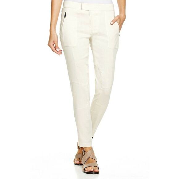 Vince Size 4 Linen Blend Patchwork Cargo Jogger Pants Cream Zipper Front - Picture 1 of 12